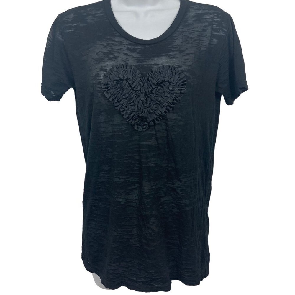 Jamie Kreitman Heart T Shirt Womens Medium Black Burnout Embellished Y2K